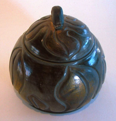 Pit Fired Lidded Piece with Gold Luster